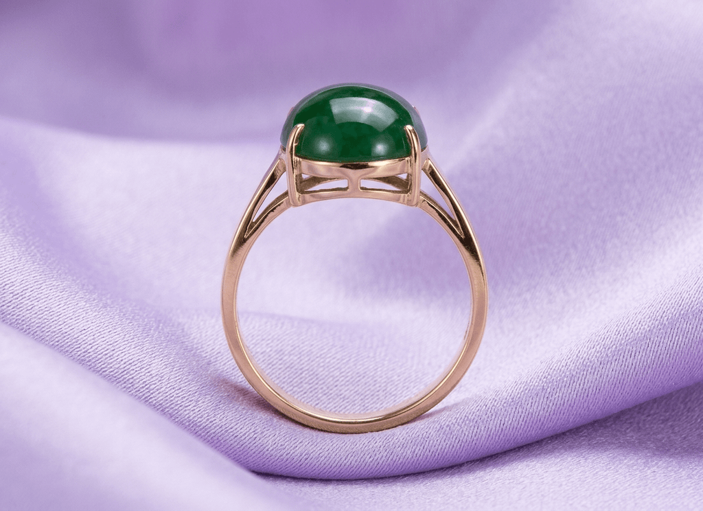 oval cabochon Jade Ring in 14K Yellow Gold by AME Jewellery. 