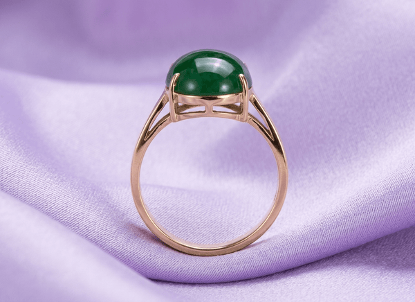 oval cabochon Jade Ring in 14K Yellow Gold by AME Jewellery. 