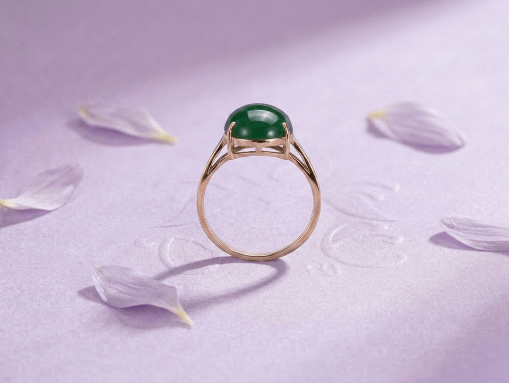oval cabochon Jade Ring in 14K Yellow Gold by AME Jewellery. 