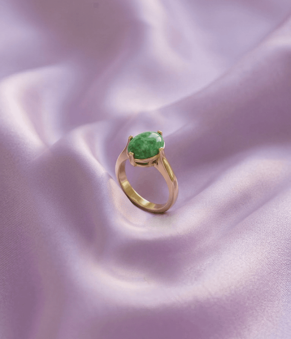 Nhẫn Vàng Đá quý Cẩm thạch thiên nhiên Oval cabochon Jadeite Jade Ring in 14K Yellow Gold by AME Jewellery