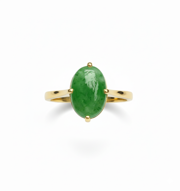 Nhẫn Vàng Đá quý Cẩm thạch thiên nhiên Oval cabochon Jadeite Jade Ring in 14K Yellow Gold by AME Jewellery