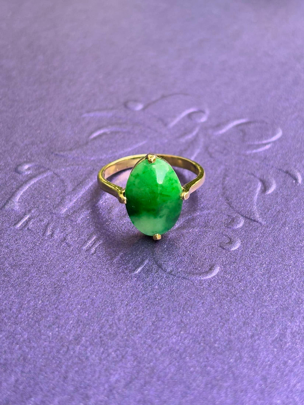 Nhẫn Vàng Đá quý Cẩm thạch thiên nhiên Oval cabochon Jadeite Jade Ring in 14K Yellow Gold by AME Jewellery