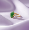 Nhẫn Vàng Đá quý Cẩm thạch thiên nhiên Oval cabochon Jadeite Jade Ring in 14K Yellow Gold by AME Jewellery