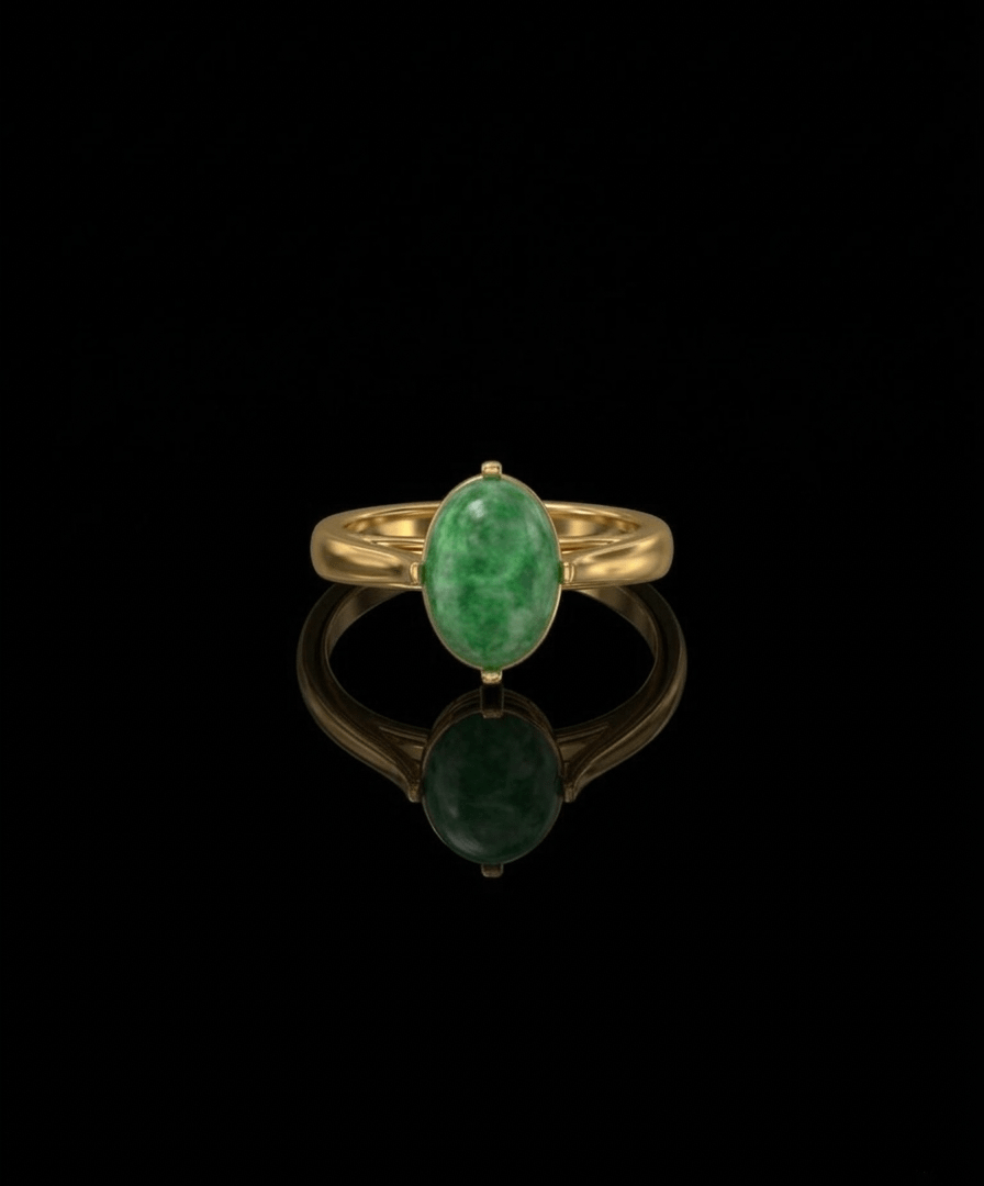 Nhẫn Vàng Đá quý Cẩm thạch thiên nhiên Oval cabochon Jadeite Jade Ring in 14K Yellow Gold by AME Jewellery
