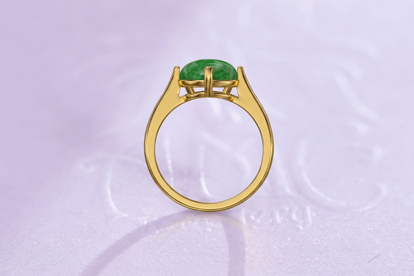 Nhẫn Vàng Đá quý Cẩm thạch thiên nhiên Oval cabochon Jadeite Jade Ring in 14K Yellow Gold by AME Jewellery
