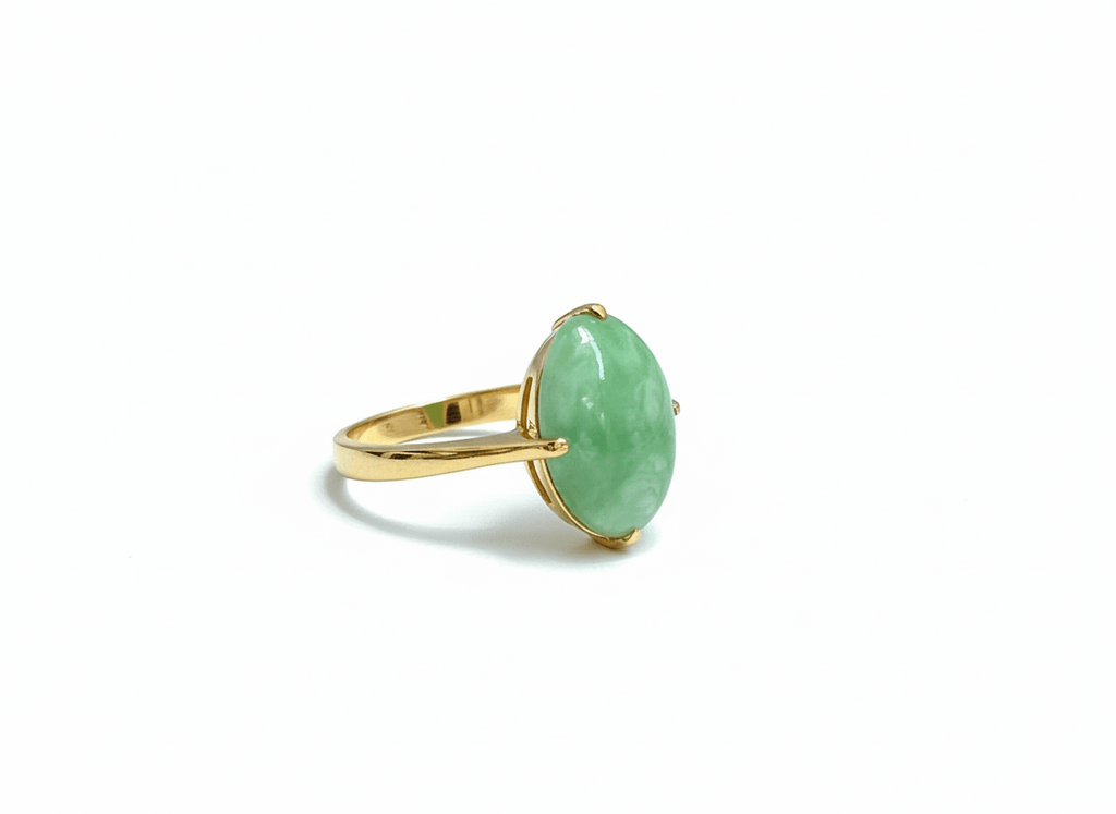 Nhẫn Vàng Đá quý thiên nhiên Cẩm Thạch | Burmese Jadeite Jade Ring in 14K Yellow Gold by AME Jewellery
