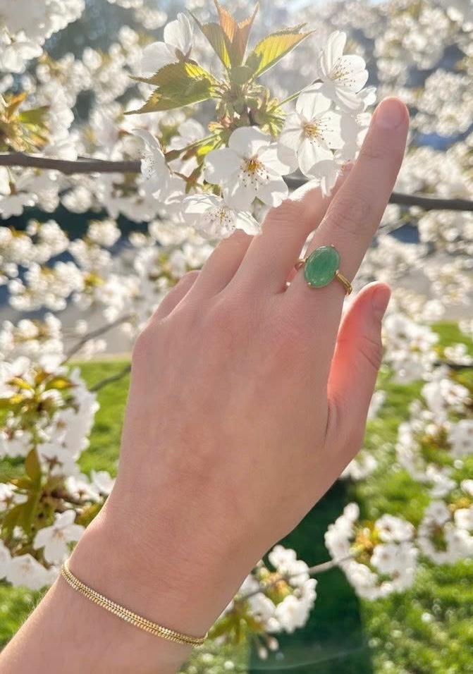 Nhẫn Vàng Đá quý thiên nhiên Cẩm Thạch | Burmese Jadeite Jade Ring in 14K Yellow Gold by AME Jewellery