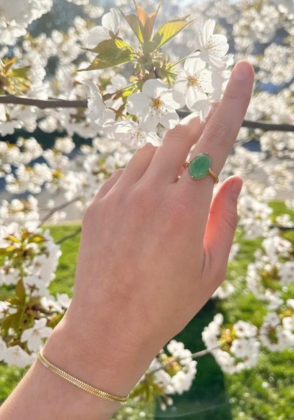 Nhẫn Vàng Đá quý thiên nhiên Cẩm Thạch | Burmese Jadeite Jade Ring in 14K Yellow Gold by AME Jewellery