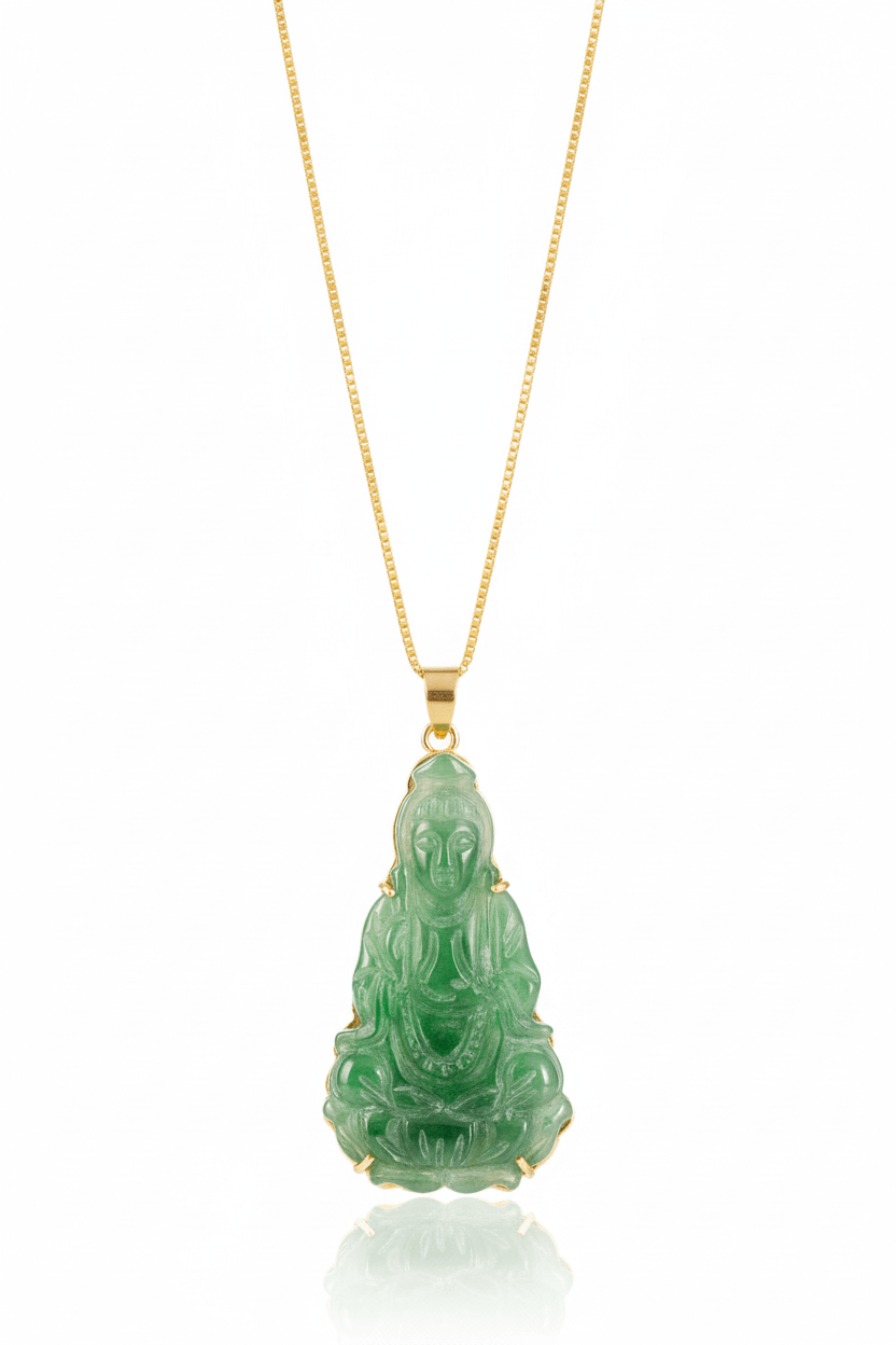 Mặt dây Cẩm thạch Phật Bà Quan Âm | Burmese Natural Jadeite Jade Guanyin Buddha Gold Pendant | AME Jewellery