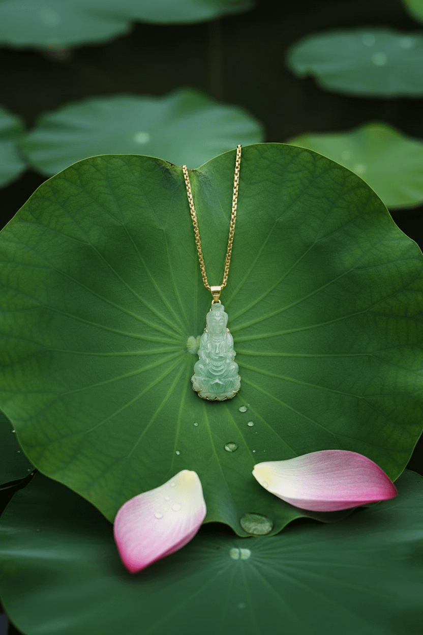 Pendentif Bouddha En Jade Naturel Avec Feuille D'or 24 Carats - Bijou élégant Pour Hommes Et Femmes - 9