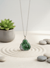 Mặt dây Vàng trắng Tượng Phật Di Lặc Cẩm thạch thiên nhiên Jadeite Jade Maitreya Buddha Pendant 10K White Gold by AME Jewellery