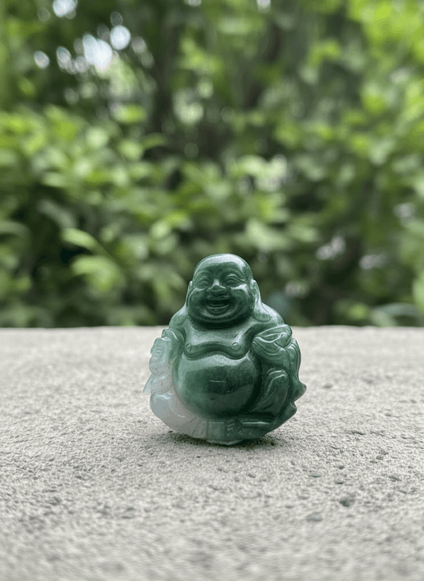 Mặt dây Vàng trắng Tượng Phật Di Lặc Cẩm thạch thiên nhiên Jadeite Jade Maitreya Buddha Pendant 10K White Gold by AME Jewellery