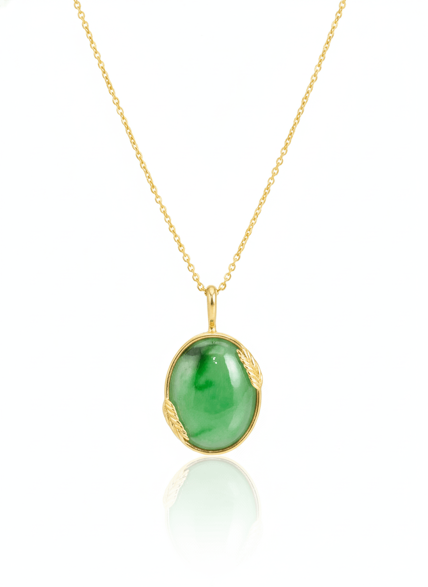 Mặt dây Bông Lúa Vàng Đá quý thiên nhiên Cẩm Thạch Miến Điện - Burmese Jadeite Jade Rice Panicle Pendant in 14K Yellow Gold by AME Jewellery