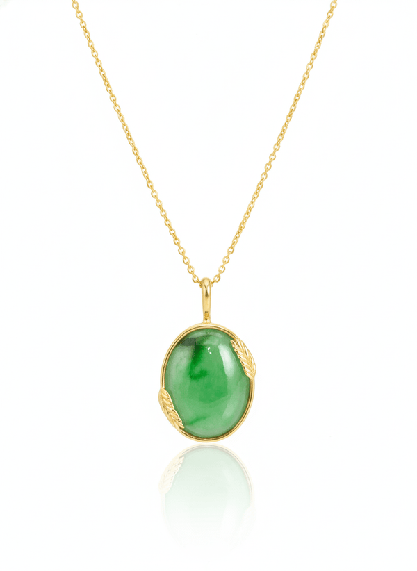 Mặt dây Bông Lúa Vàng Đá quý thiên nhiên Cẩm Thạch Miến Điện - Burmese Jadeite Jade Rice Panicle Pendant in 14K Yellow Gold by AME Jewellery