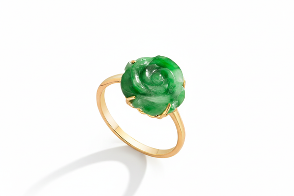 Nhẫn Hoa hồng Vàng 14K đá Cẩm thạch thiên nhiên | Jadeite Jade Rose Flower Gold Ring | AME Jewellery