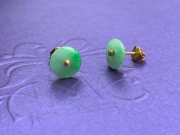 Bông tai Vàng Đồng điếu Cẩm thạch thiên nhiên Burmese BI / Donut Circle Jadeite Jade Earrings in 14K Yellow Gold by AME Jewellery