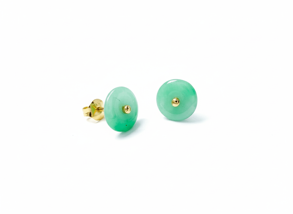 Bông tai Vàng Đồng điếu Cẩm thạch thiên nhiên Burmese BI / Donut Circle Jadeite Jade Earrings in 14K Yellow Gold by AME Jewellery
