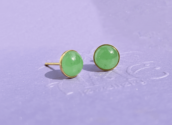 Bông tai Vàng Đá quý Cẩm thạch thiên nhiên Miến Điện Burmese Jadeite Jade Earrings in 14K Yellow Gold by AME Jewellery