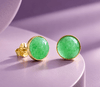 Burmese Jadeite Jade Earrings in 14K Yellow Gold by AME Jewellery.