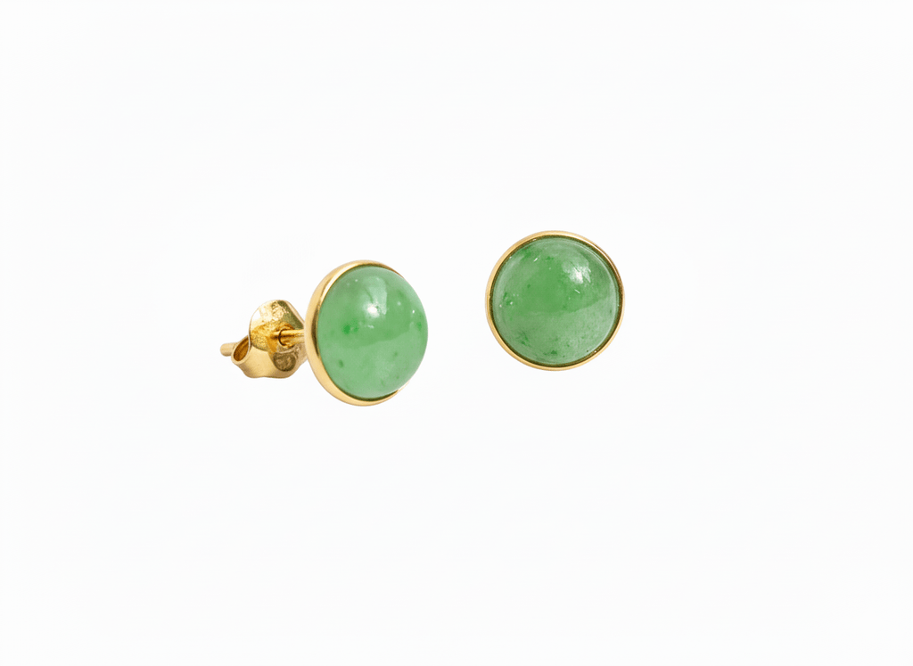 Bông tai Vàng Đá quý Cẩm thạch thiên nhiên Miến Điện Burmese Jadeite Jade Earrings in 14K Yellow Gold by AME Jewellery