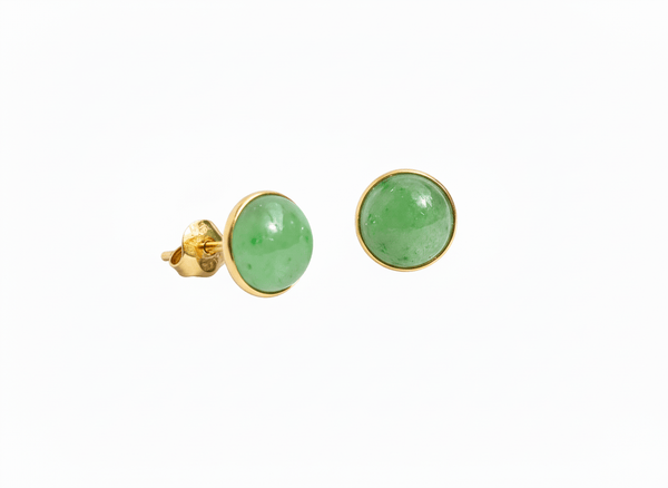 Bông tai Vàng Đá quý Cẩm thạch thiên nhiên Miến Điện Burmese Jadeite Jade Earrings in 14K Yellow Gold by AME Jewellery