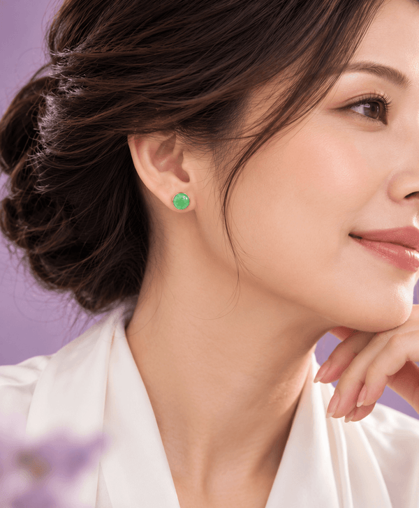 Burmese Jadeite Jade Earrings in 14K Yellow Gold by AME Jewellery.