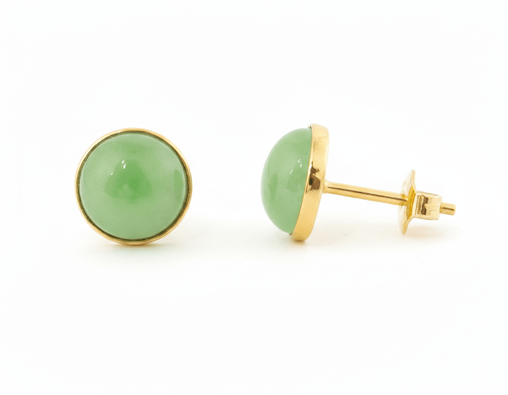 Bông tai Vàng Đá quý Cẩm thạch thiên nhiên Miến Điện Burmese Jadeite Jade Earrings in 14K Yellow Gold by AME Jewellery
