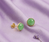 Bông tai Vàng Đá quý Cẩm thạch thiên nhiên Miến Điện Burmese Jadeite Jade Earrings in 14K Yellow Gold by AME Jewellery