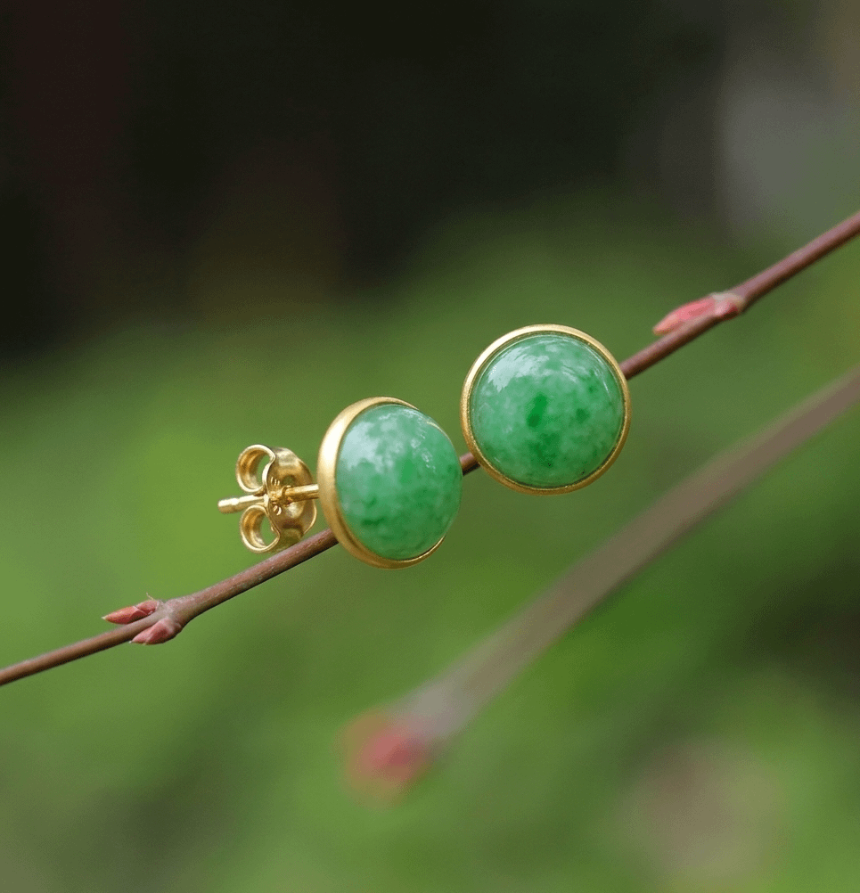 Burmese Jadeite Jade Earrings in 14K Yellow Gold by AME Jewellery. Burmese jadeite jade is the most beautiful in the World. 
