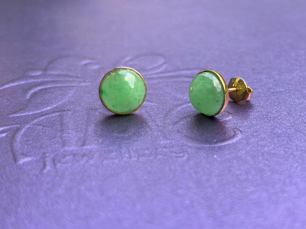 Bông tai Vàng Đá quý Cẩm thạch thiên nhiên Miến Điện Burmese Jadeite Jade Earrings in 14K Yellow Gold by AME Jewellery