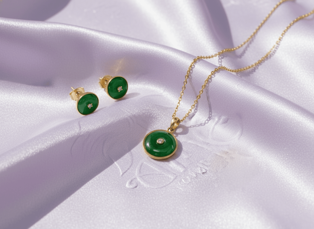 Trang sức Vàng Đồng điếu Cẩm thạch thiên nhiên Miến Điện Burmese BI Jadeite Jade Jewelry in 14K Yellow Gold by AME Jewellery