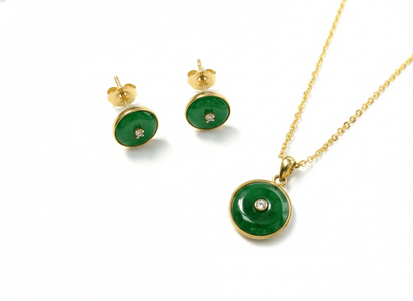 Trang sức Vàng Đồng điếu Cẩm thạch thiên nhiên Miến Điện Burmese BI Jadeite Jade Jewelry in 14K Yellow Gold by AME Jewellery