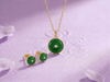 Burmese BI Jadeite Jade Bezel Two-Piece Jewelry Set in 14K Yellow Gold by AME Jewellery. 