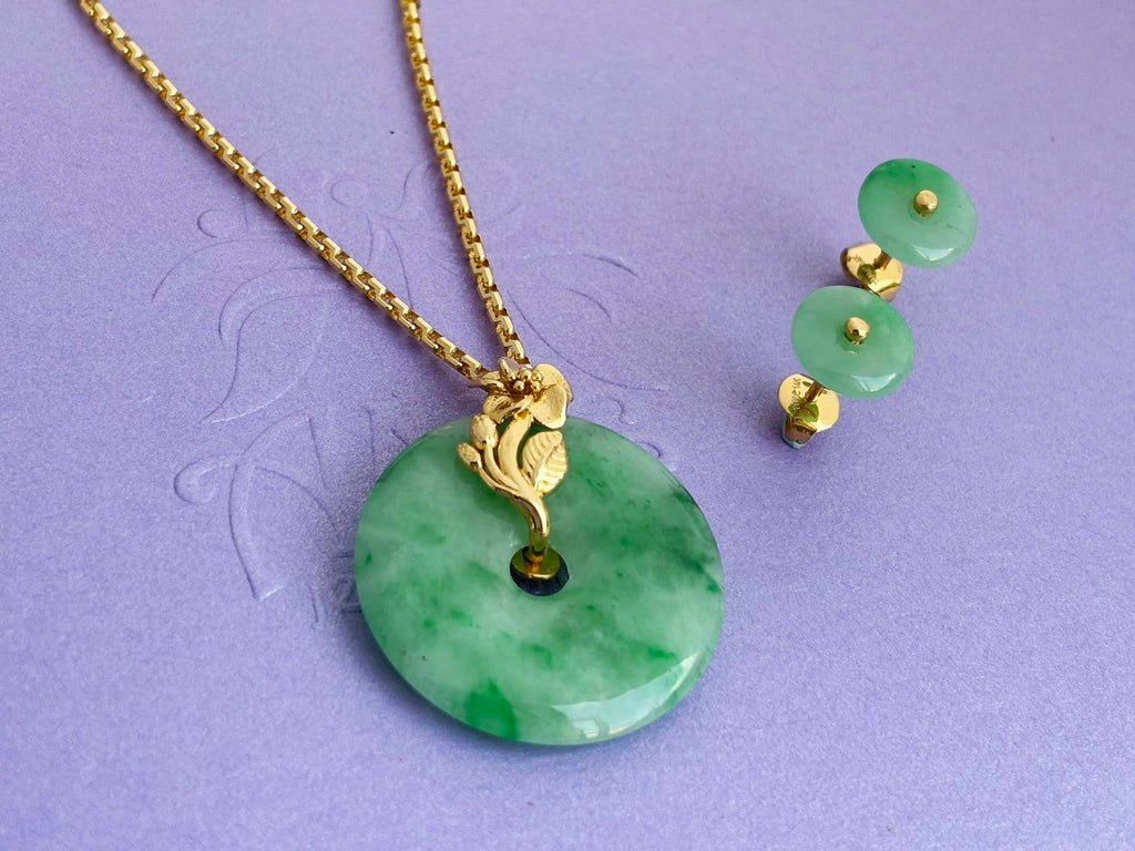 Trang sức Vàng Đồng điếu Cẩm thạch thiên nhiên Miến Điện Burmese BI Jadeite Jade Jewelry in 14K Yellow Gold by AME Jewellery