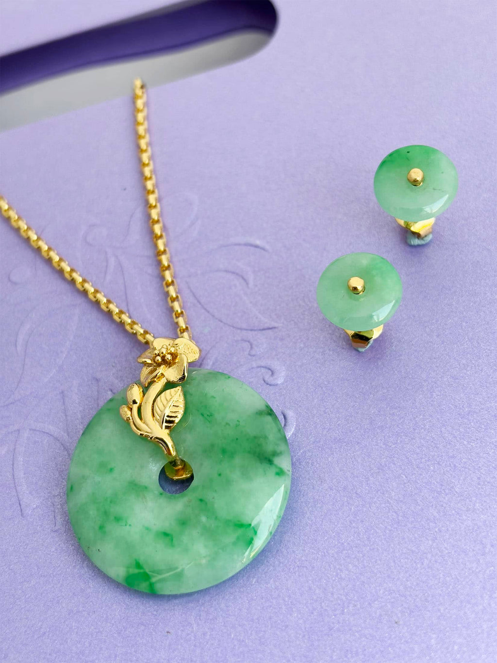 Trang sức Vàng Đồng điếu Cẩm thạch thiên nhiên Miến Điện Burmese BI Jadeite Jade Jewelry in 14K Yellow Gold by AME Jewellery