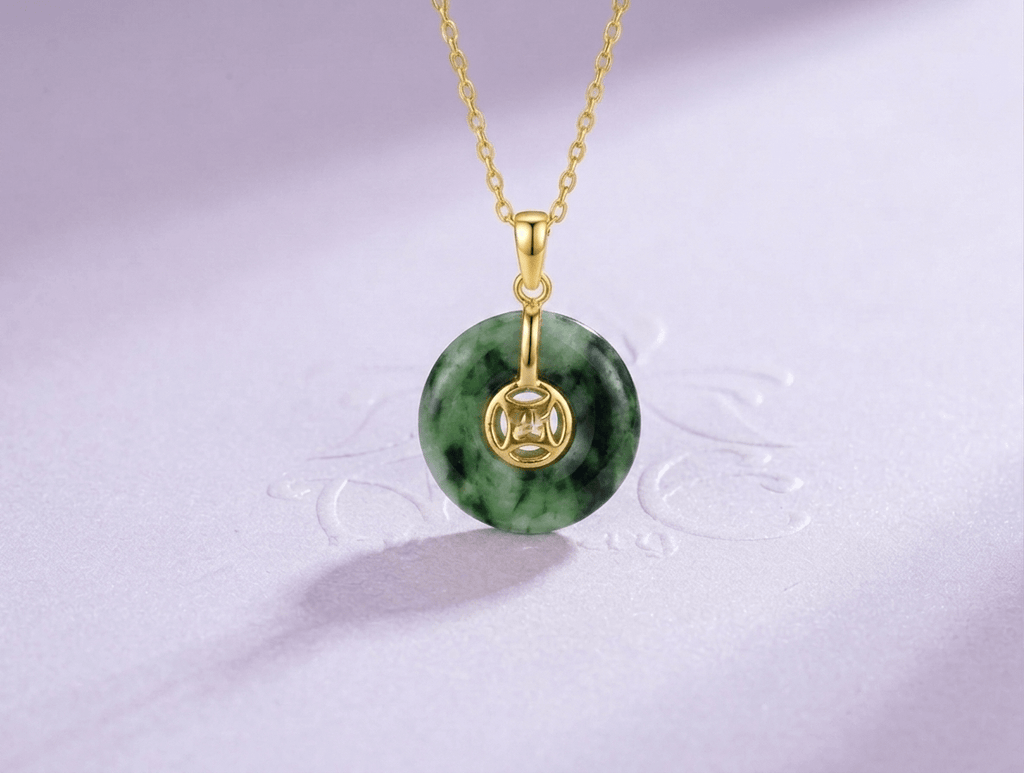 Mặt dây Vàng 14K Đồng Điếu Cẩm thạch Jadeite Jade Bi Pendant Necklace in 14K Yellow Gold by AME Jewellery