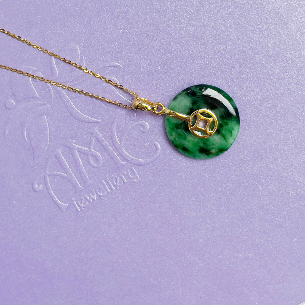Mặt dây Vàng 14K Đồng Điếu Cẩm thạch Jadeite Jade Bi Pendant Necklace in 14K Yellow Gold by AME Jewellery