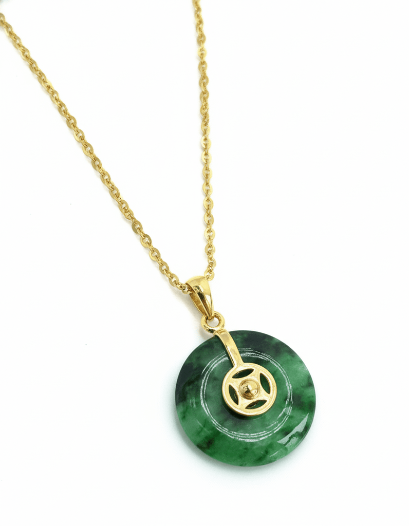 Burmese Jadeite Jade BI Lucky Coin Pendant 14K Yellow Gold– AME Jewellery