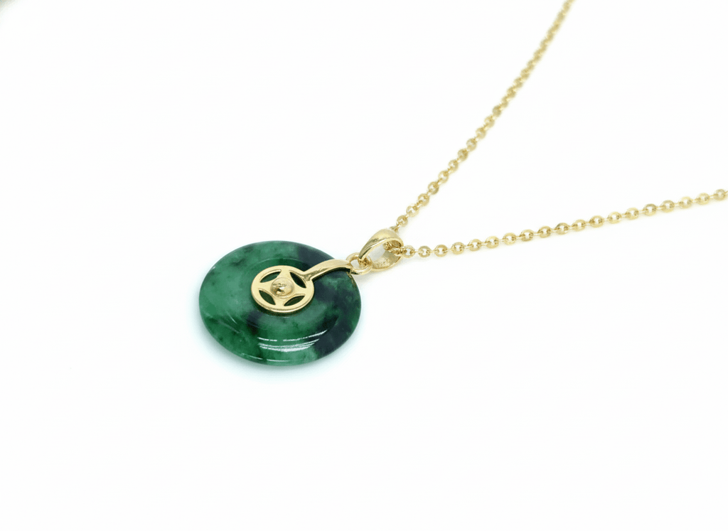 Mặt dây Vàng 14K Đồng Điếu Cẩm thạch Jadeite Jade Bi Pendant Necklace in 14K Yellow Gold by AME Jewellery