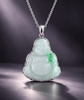 Natural jadeite (翡 翠 Fěicuì) carving of a Maitreya Buddha (彌勒佛) pendant in sterling silver - AME Jewellery.