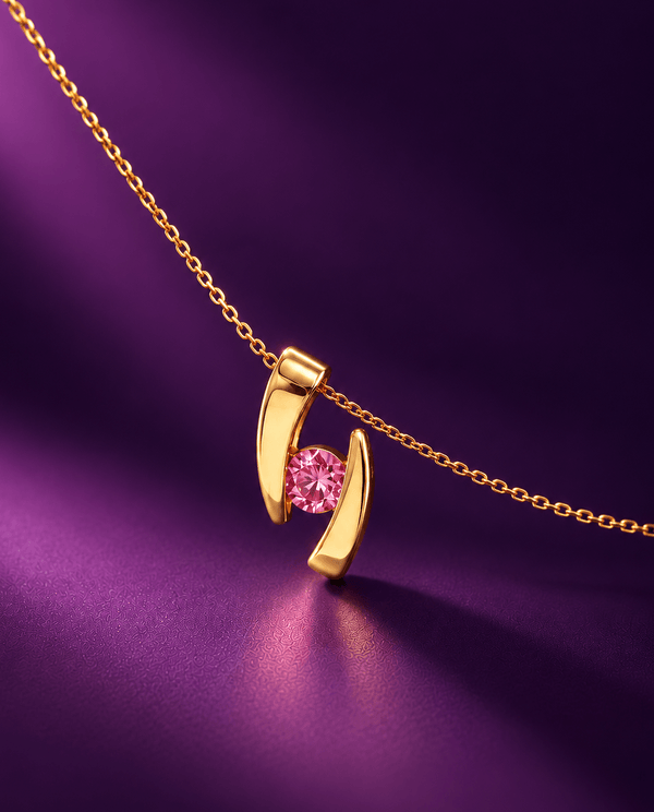 Collier pendentif en or jaune 14K et topaze rose naturelle - AME Jewellery.