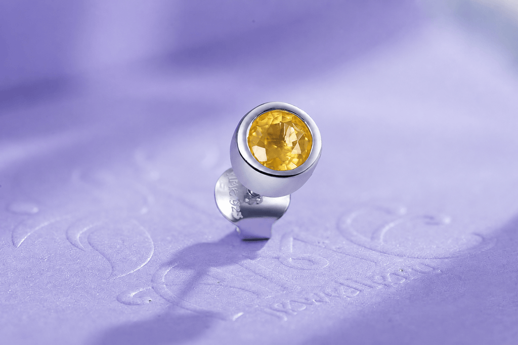 Natural Citrine Bezel Men's Earring in Sterling Silver - AME Jewellery