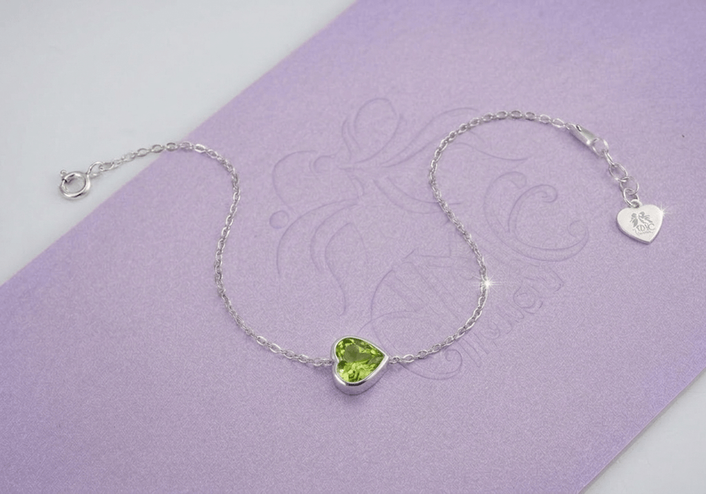 Natural Heart-cut Peridot Bracelet in Sterling Silver by AME Jewellery.