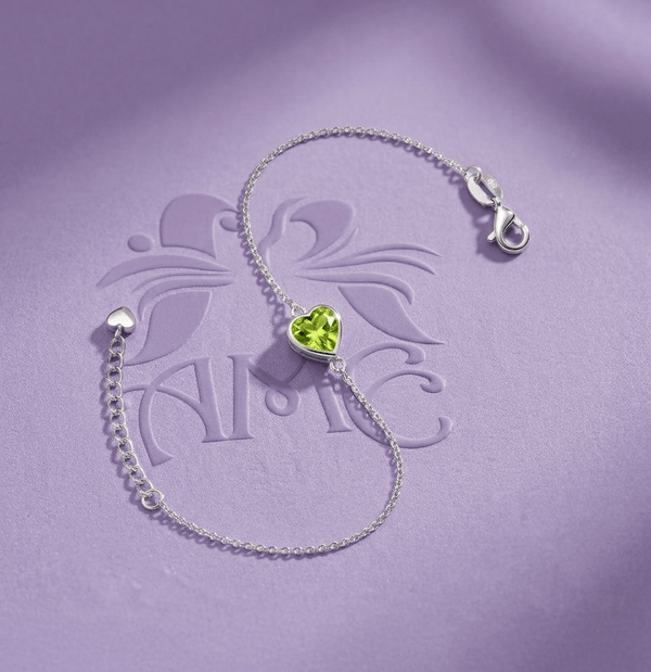 Natural Heart-cut Peridot Bracelet in Sterling Silver by AME Jewellery.