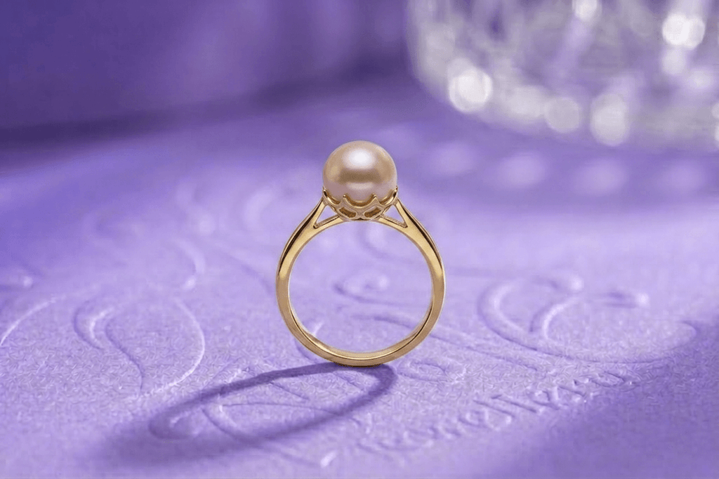 Bague en or jaune 14 carats avec perle de culture d'eau douce lavande par AME Jewellery