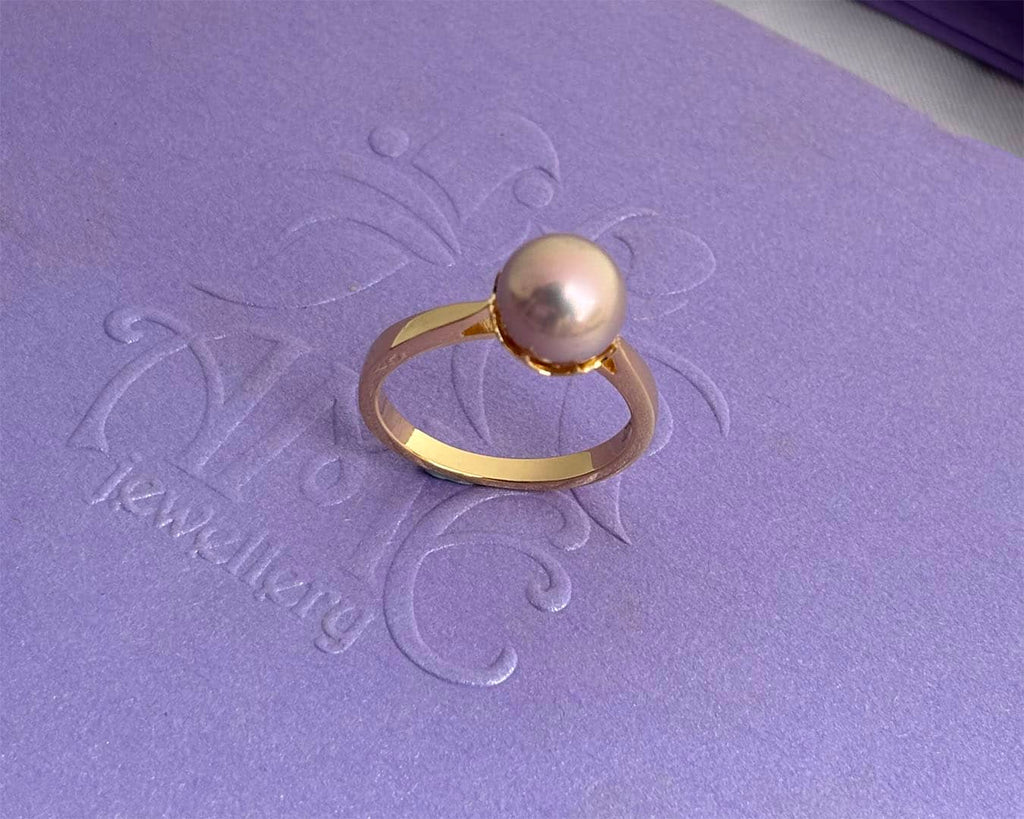 Nhẫn Vàng Ngọc trai nước nuôi ngọt màu Lavender Freshwater Cultured Pearl Ring in 14K Yellow Gold by AME Jewellery