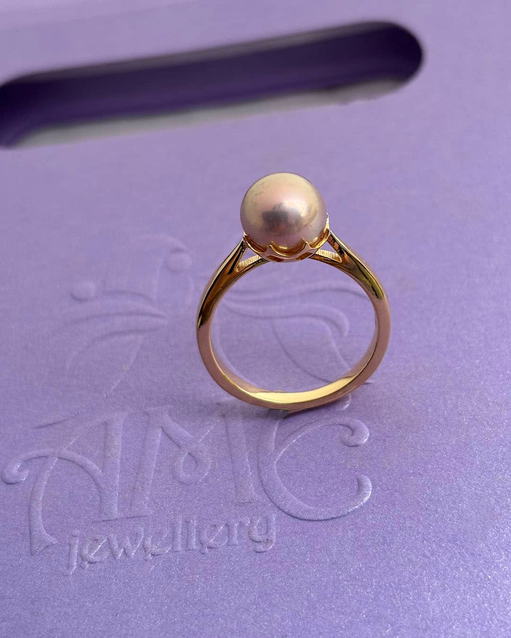 Nhẫn Vàng Ngọc trai nước nuôi ngọt màu Lavender Freshwater Cultured Pearl Ring in 14K Yellow Gold by AME Jewellery