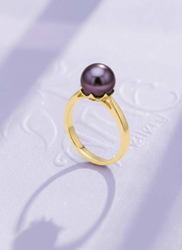 Nhẫn Vàng Ngọc trai nước nuôi ngọt màu Lavender Freshwater Cultured Pearl Ring in 14K Yellow Gold by AME Jewellery