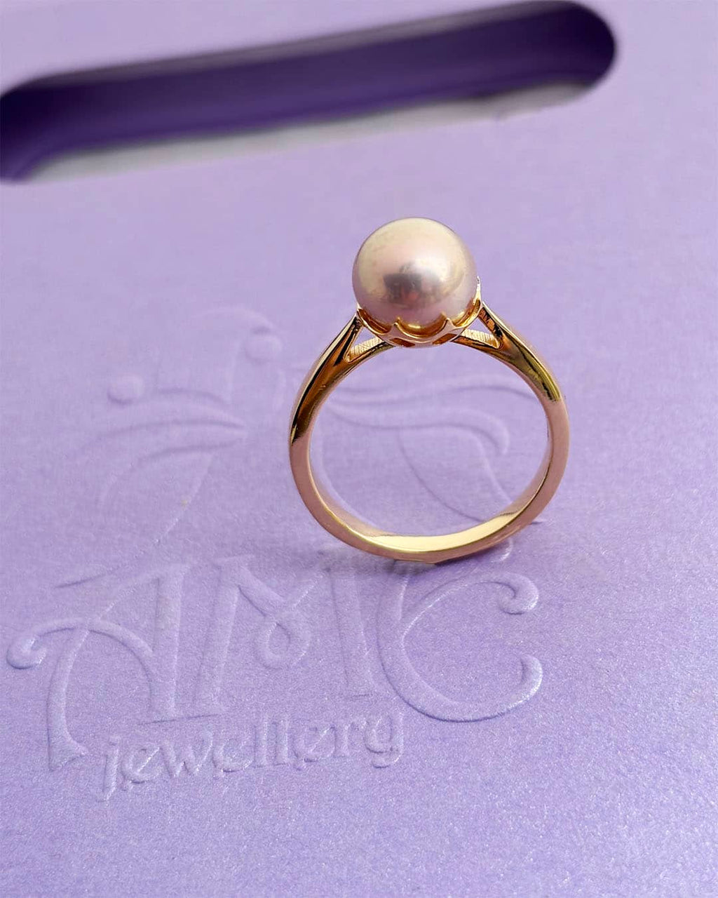 Nhẫn Vàng Ngọc trai nước nuôi ngọt màu Lavender Freshwater Cultured Pearl Ring in 14K Yellow Gold by AME Jewellery