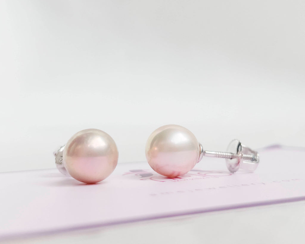 Bông tai Ngọc trai Lavender Freshwater Cultured Pearl Earrings in 14K White Gold by AME Jewellery